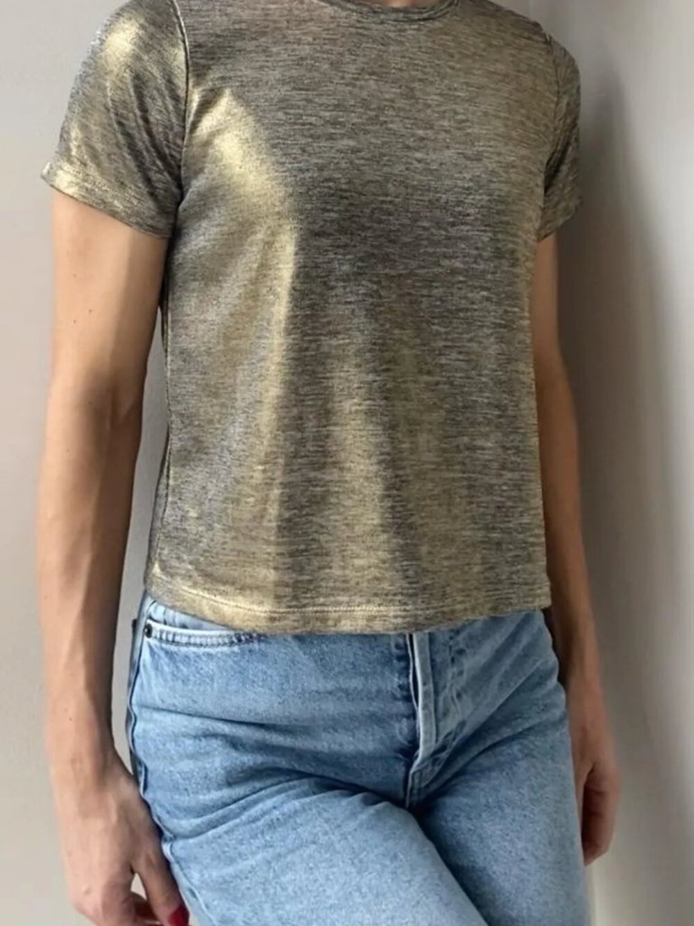 Anthropologie Porridge Shine Glam Tee in Gold- Size XXS